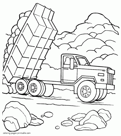 Coloring pages for boys. Truck dumper || COLORING-PAGES-PRINTABLE.COM