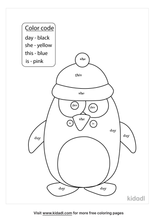 Penguin With Kindergarten Sight Words Coloring Pages | Free Kindergarten Coloring  Pages | Kidadl