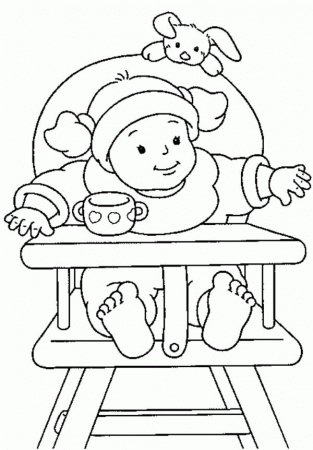 Baby Girl Sitting on Her Own Chair Coloring Page | Coloring Sun