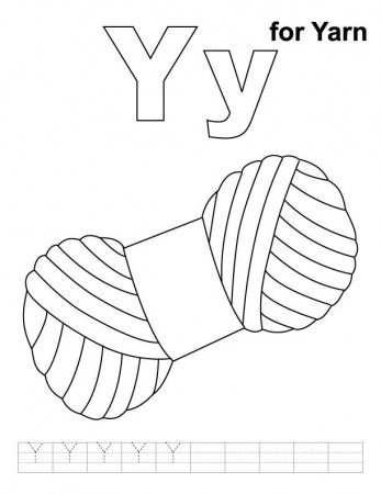 Y for yarn coloring page with handwriting practice | Download Free 