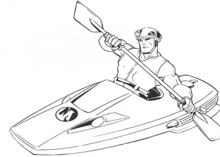 Action man on kayak coloring book to print and online