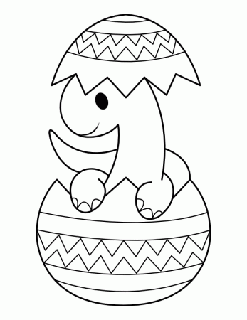 Printable Dinosaur and Broken Easter Egg Coloring Page