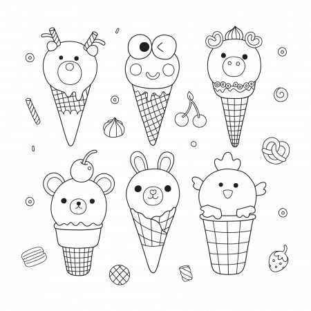 Cute animals ice cream and desserts coloring page illustration | Download  on Freepik