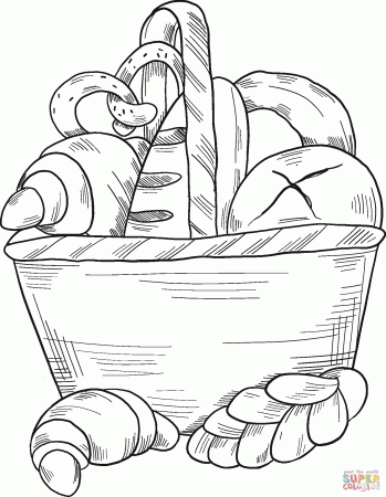 Basket with Bakery coloring page | Free Printable Coloring Pages