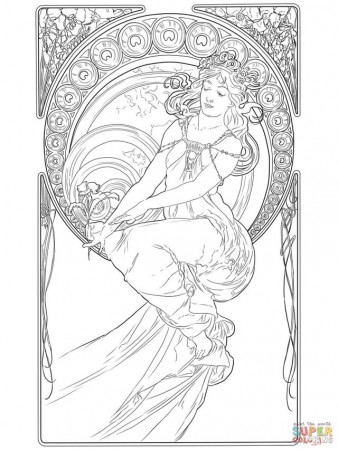 Alphonse Mucha art coloring pages : r/coloringpages