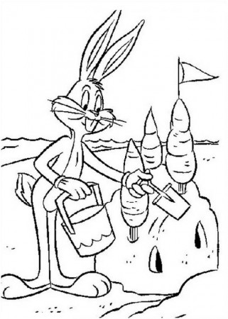 Bugs Bunny Making Sand Castle with Carrots Coloring Page - Free ...