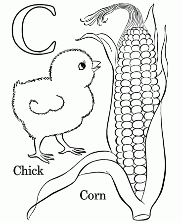 Chick And Corn Coloring Pages Alphabet C | Alphabet Coloring pages ...