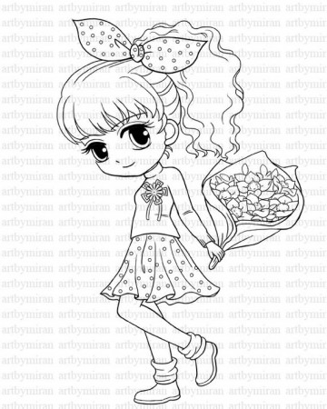 Digi Stamp-Isabel's Bouquet, Pretty Girl Coloring page, Big ...