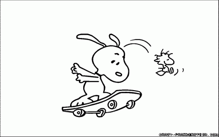 Snoopy And On Skate Woodstock Coloring Page | Wecoloringpage