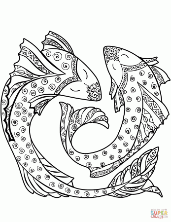 Pisces zodiac sign coloring page | Free Printable Coloring Pages