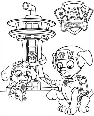 Skye and Zuma on Paw Patrol coloring pages for kids