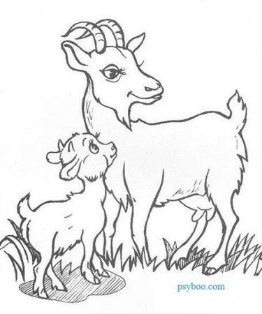 Mother Goat with Baby Goat Coloring Page to Print ⋆ Free Coloring Books