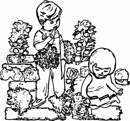 Children In The Garden Coloring Page | Wecoloringpage