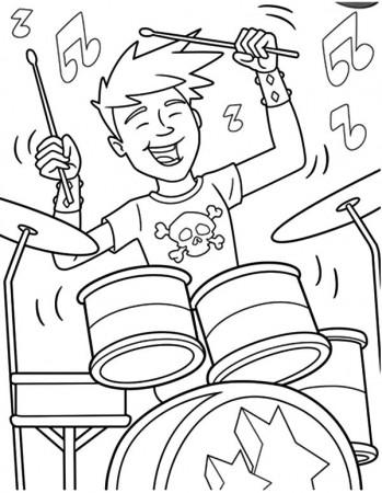 Rock& Roll Coloring Page - Boy on drums