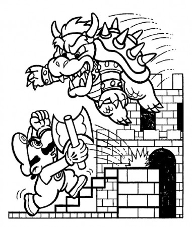 Mario versus Bowser at the castle in Super Mario Bros Coloring Pages - Bowser  Coloring Pages - Coloring Pages For Kids And Adults