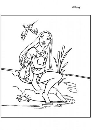 Pocahontas coloring pages - Pocahontas with Flit