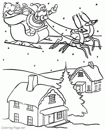 Christmas Coloring Pages - Santa and Sleigh