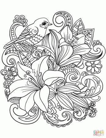 Skylark and Flowers coloring page | Free Printable Coloring Pages