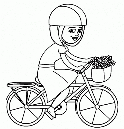 Girl Riding Pink Bicycle With Basket Coloring Page | Wecoloringpage