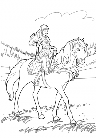 Cool coloring «Barbie horse riding», which you can print on an A4 sheet or  color online. And… | Disney princess coloring pages, Coloring pages, Horse  coloring pages
