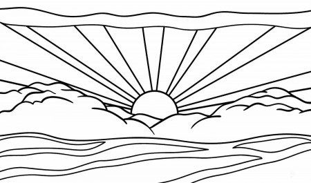 The sun is setting behind the clouds Coloring Pages - Sunset Coloring Pages  - Coloring Pages For Kids And Adults