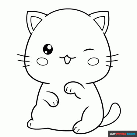 Kawaii Cat Coloring Page | Easy Drawing Guides