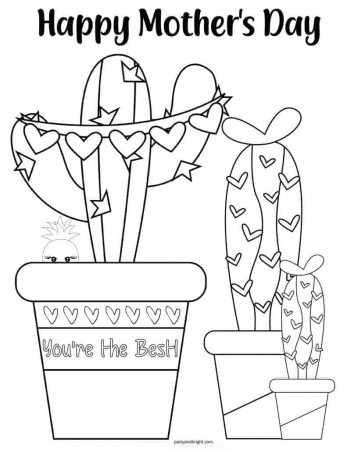 Free Printable Mothers Day Cactus Coloring Pages for Kids – Party + Bright