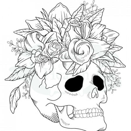 Skull With Flowers Printable Coloring Page - Etsy