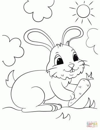 Cute Bunny Holding a Carrot coloring page | Free Printable Coloring Pages