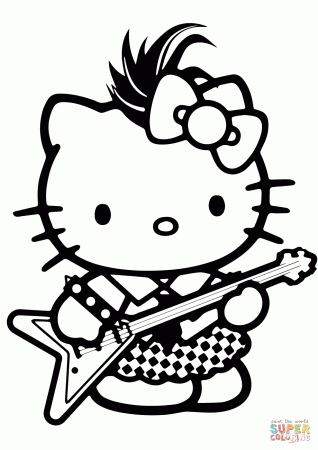 Hello Kitty Rockstar coloring page | Free Printable Coloring Pages