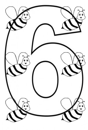 Learn Number 6 With Six Bees Coloring Page : Bulk Color