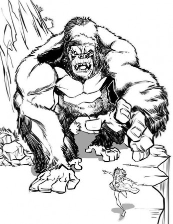 King Kong and Woman 2 Coloring Page - Free Printable Coloring Pages for Kids