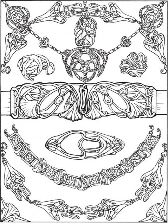 printable coloring page by Dover Publications art nouveau jewelry belt  bracelet buckle necklace | Designs coloring books, Coloring pages, Dover coloring  pages