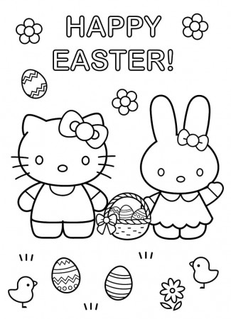 Happy Easter Hello Kitty Coloring Page - Free Printable Coloring Pages for  Kids
