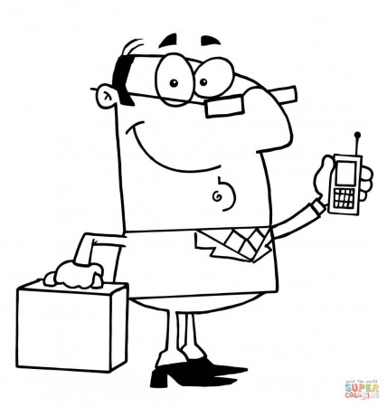A Business Man with a Cell Phone and a Briefcase coloring page | Free  Printable Coloring Pages