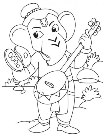 Lord ganesha with sitar coloring page | Download Free Lord ganesha with  sitar coloring page for kids | Best Coloring Pages