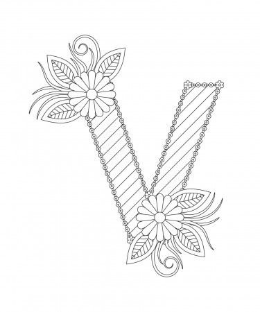 Alphabet coloring page with floral style. ABC coloring page - letter V  3543258 Vector Art at Vecteezy