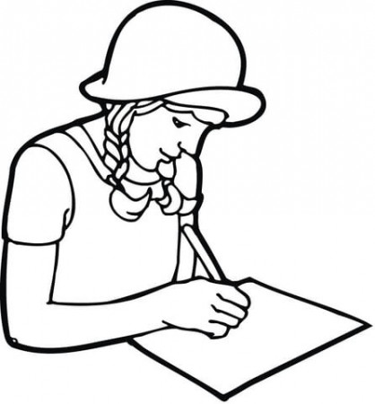 A girl student writing on paper coloring page | Free ...