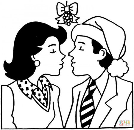 Kissing Under The Mistletoe coloring page | Free Printable ...