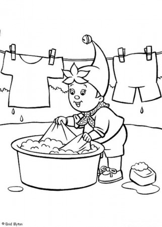 Noddy hand washing his clothes coloring pages - Hellokids.com