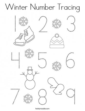 Winter Number Tracing Coloring Page - Twisty Noodle