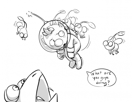 the boys are back in town — alph being carried away by winged pikmin please