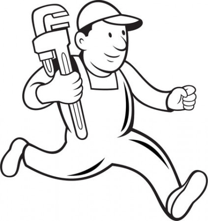 Plumber Running to help coloring page | Free Printable Coloring Pages
