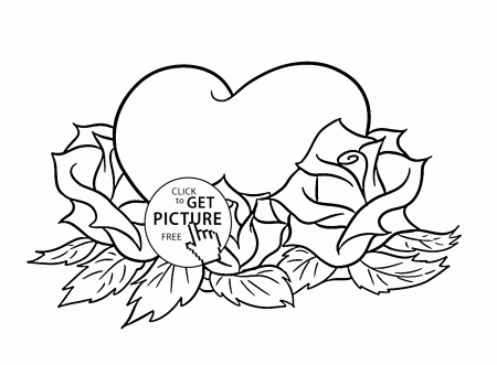 Beautiful Roses and Heart coloring page for kids, flower coloring pages  printables free - Wuppsy.com | Heart coloring pages, Flower coloring pages, Coloring  pages