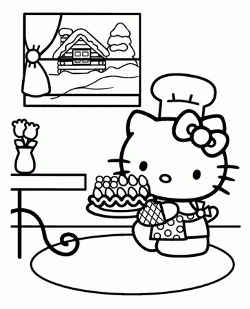 Hello Kitty with birthday cake - Topcoloringpages.net