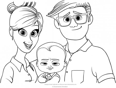 Boss Baby with his parents coloring page