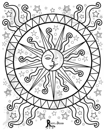 INSTANT DOWNLOAD Coloring Page - Celestial Mandala Design, doodle art,  printable Design 7 | Omalovánky, Mandala, Malování