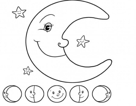 Different phases of the moon coloring book to print and online