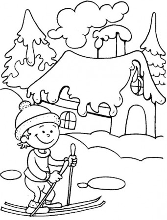 Ski ride in winter coloring page | Download Free Ski ride in winter coloring  page for kids | Best Coloring Pages