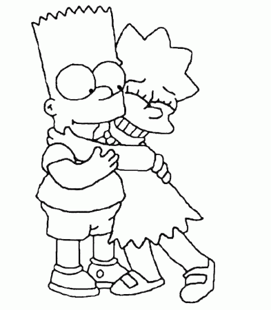 The Simpsons Bart and Lisa Simpson Hugging Coloring Page Printable for Kids  |